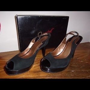 CARLOS SANTANA Black Suede Peep Toe Shoes, Sz 9.5